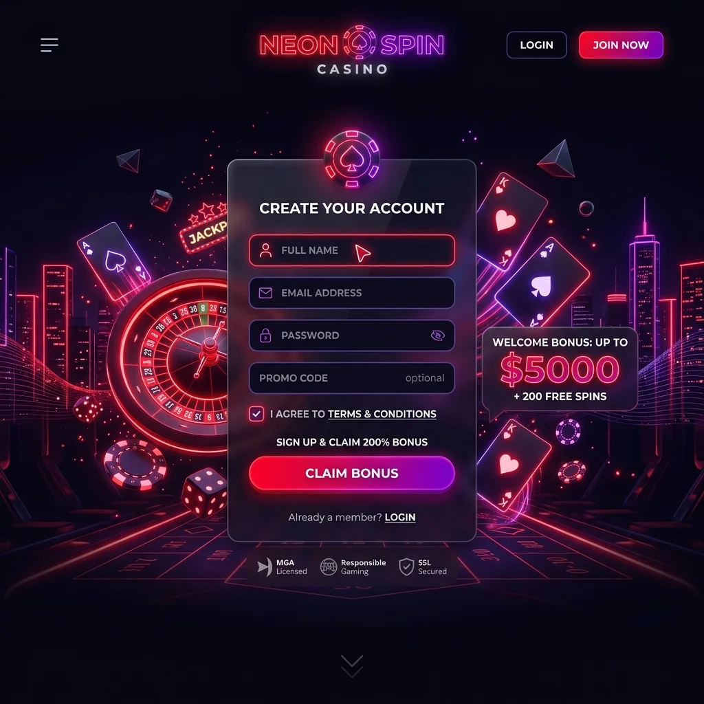 Interface moderna de registro em plataforma de jogos online